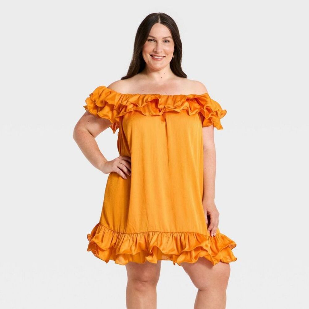 Women's Ruffle Mini Dress - A New Day Orange 2X
